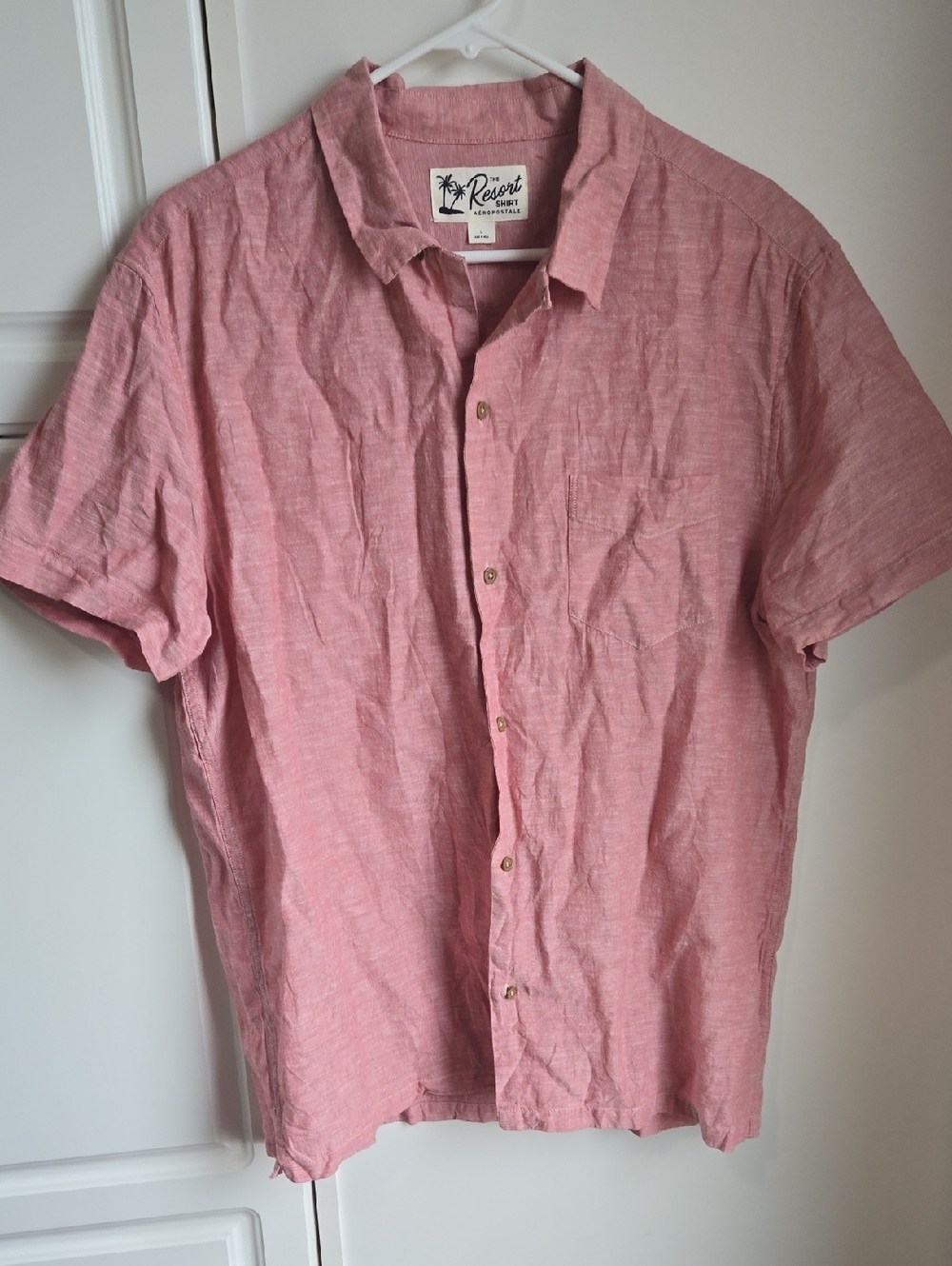 Men's Chambray Red Short-Sleeve Linen Shirt